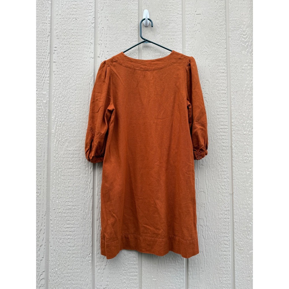 Who What Wear XS Dress Boho Linen Blend Burnt Orange Lace Up Puff Sleeve - Picture 2 of 9